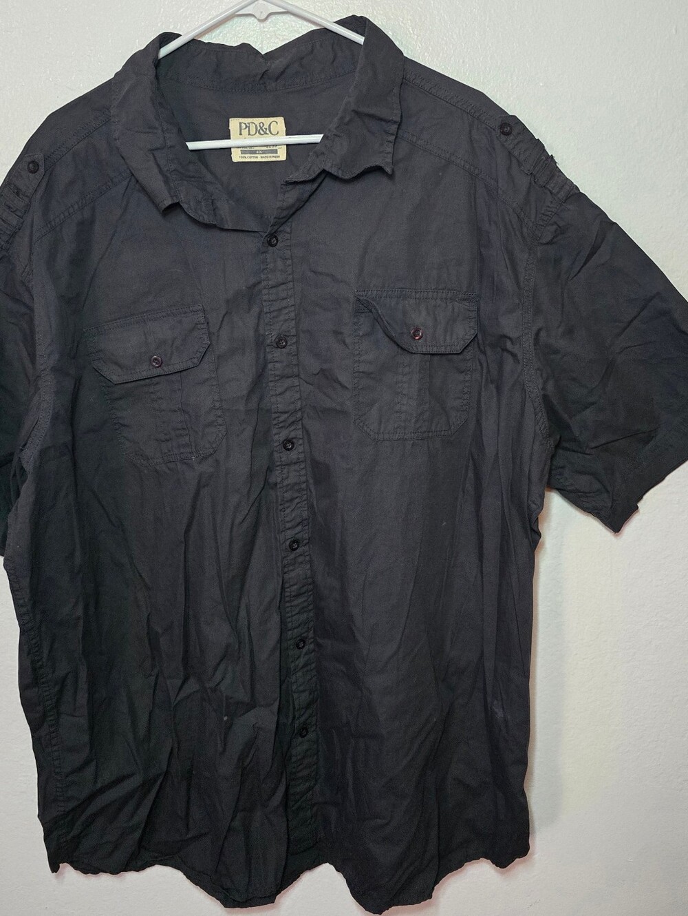 PD&C Men's Gun Metal Black Short Sleeve Utility Button Up Shirt, Size [4xl]